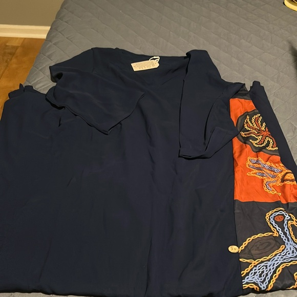 Cellabie Navy Side Button Abstract Maxi Dress - Picture 1 of 4